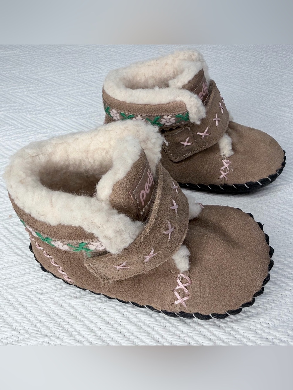 Pediped NEW Originals ROSA Gingersnap Crib Shoe Baby Tan Faux Fur Bootie 6-12mo
